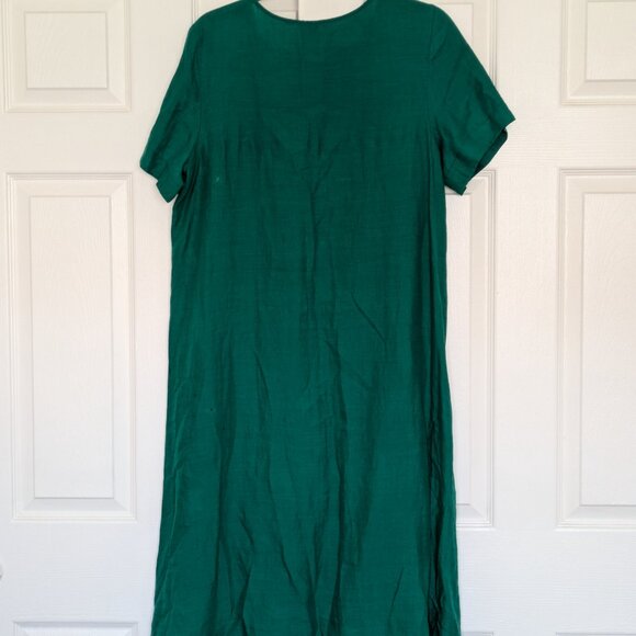 Emerald Green Linen Embroidered Dress Medium - Picture 4 of 4